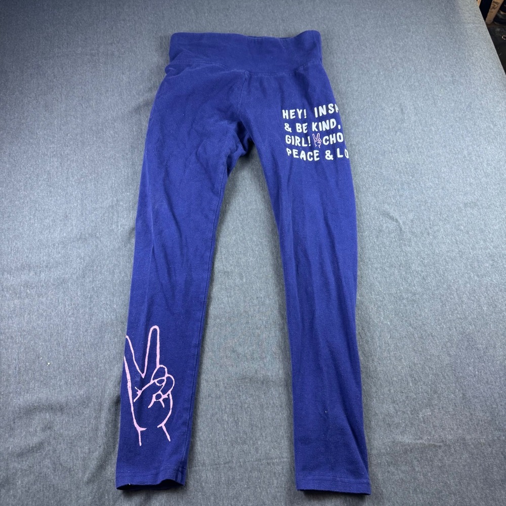 Justice Girls Graphic Leggings Size 14/16 Purple Peace Love‎ Kind Inspirational